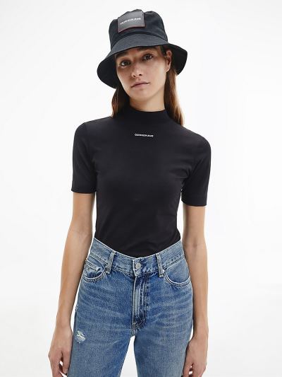 Calvin Klein Ruhák HU503756 | Calvin Klein Organic Cotton Mock Neck Női Póló Fekete